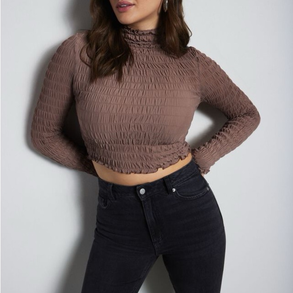 Dynamite Smocked Mockneck Top